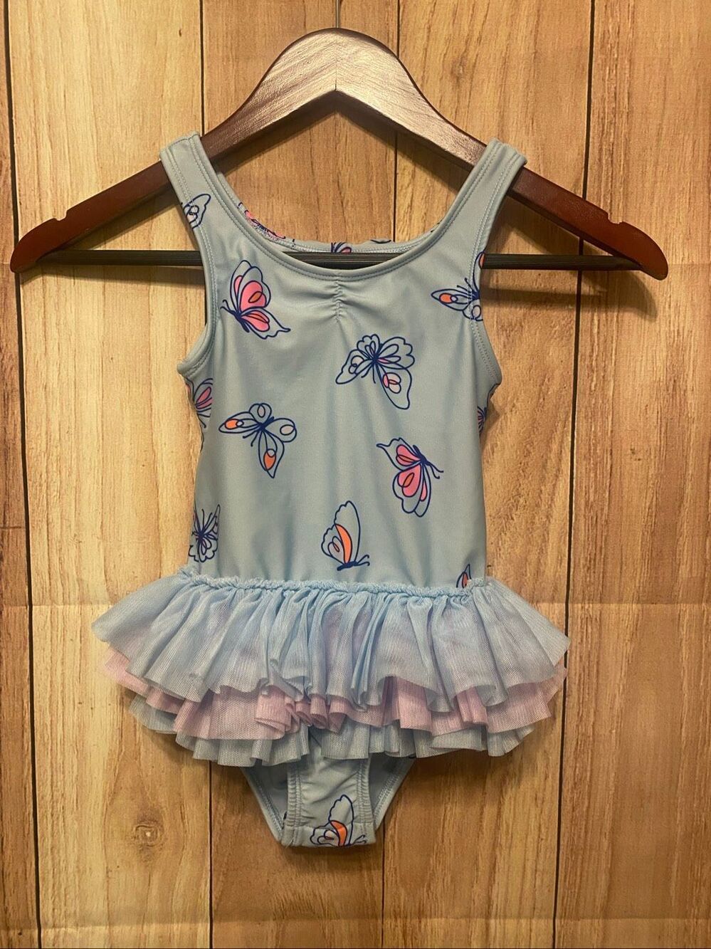 Cat & Jack 5T blue butterfly tutu swimsuit one piece toddler girls kids beach